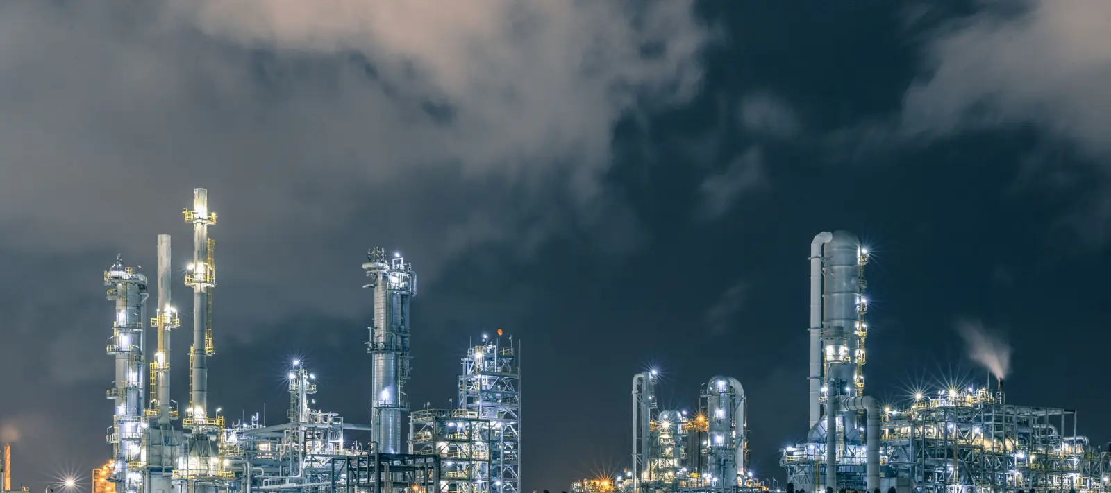 Refinery lit up at night
